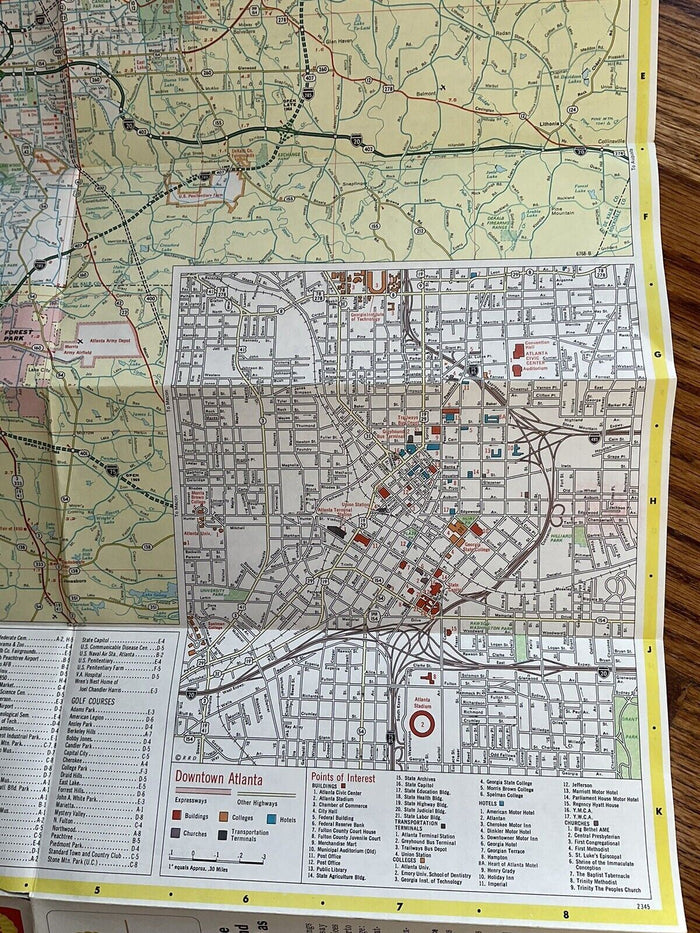 1968 Shell Oil Georgia State Highway Transportation Travel Road Map with Cities