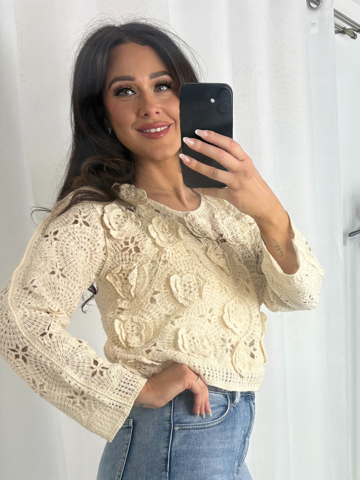 3D Flower Crochet Round Neck Jumper (2 Colours)