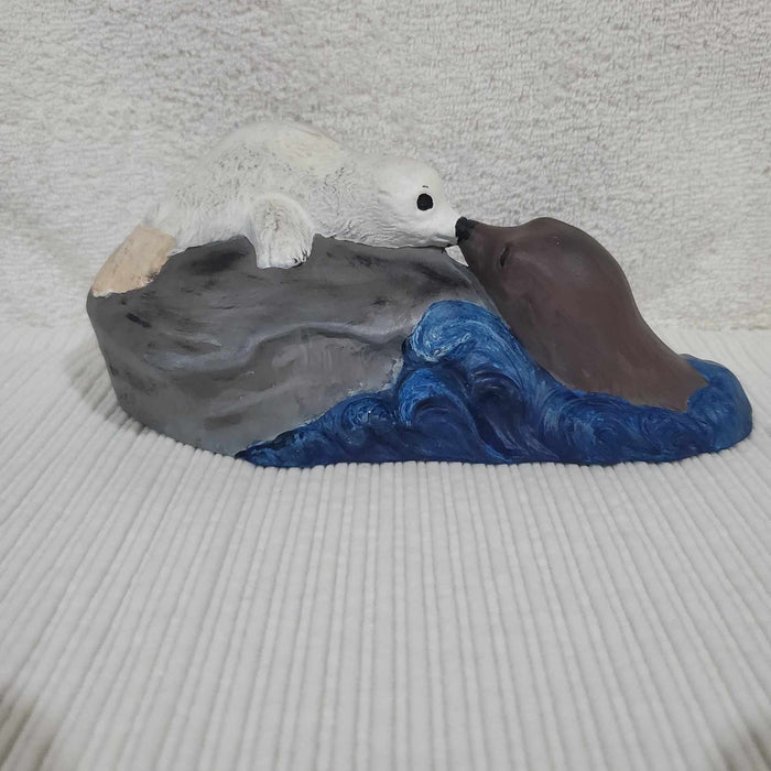 A Moms Love Handpainted Ceramic Mother n Pup Statue