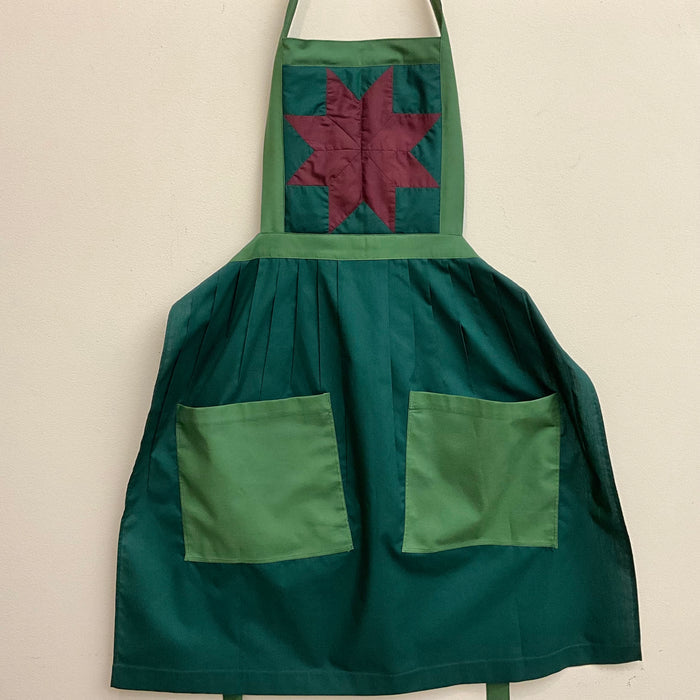 Amish Apron Olive and Dark Green with Burgundy Star