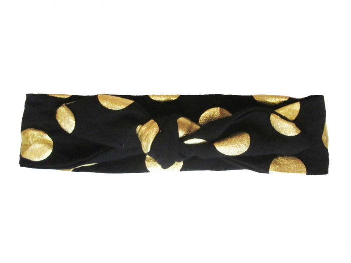 Baby Wisp Top Knot Headband - Black & Gold Dots