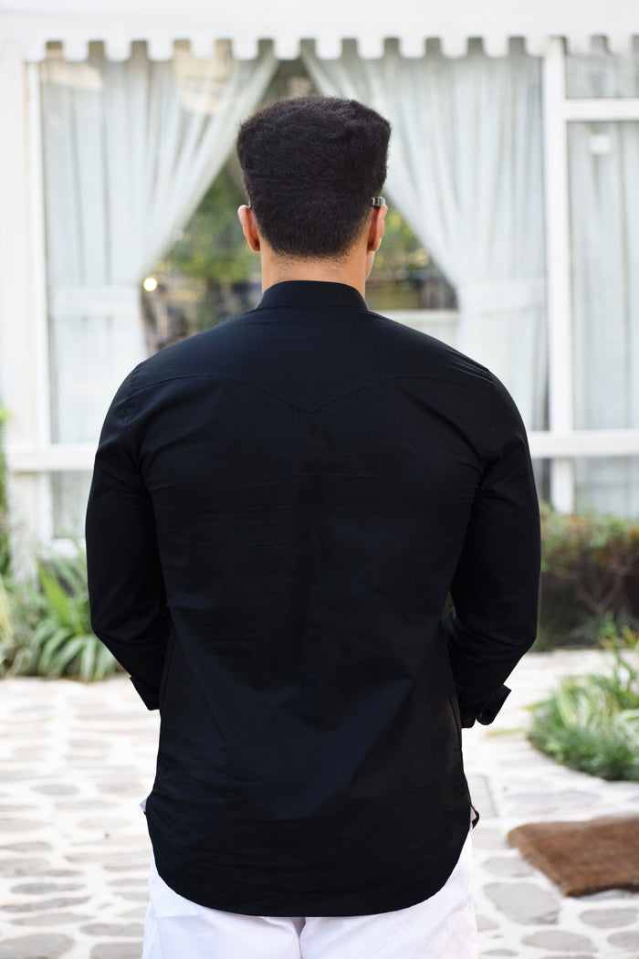 Black Colour Mandarin Collar Short Kurta