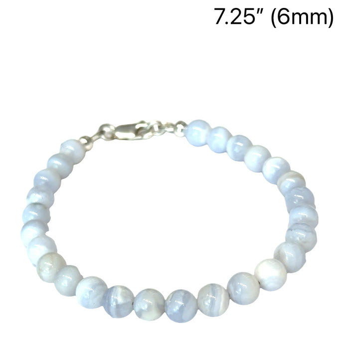 One 7.25'' (6mm) Blue Lace Agate gemstone bracelet w/ SS lobster claw
