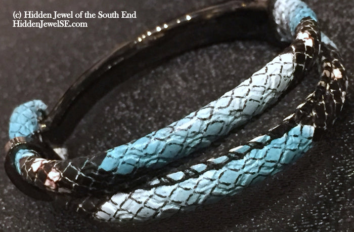 Blue Leather bangle Bracelet, jewelry
