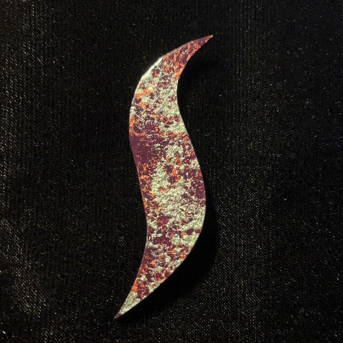 Burgundy Curvy Jewelry Art Brooch With Metallic Red Gray Green Sponge Texture
