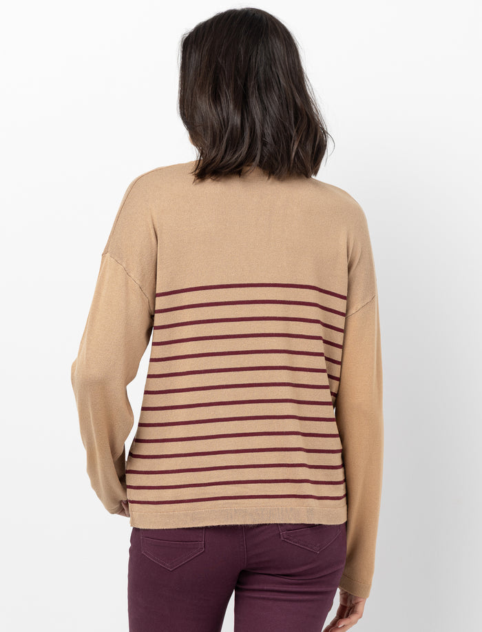 Chandail en tricot rayé à col en V pour femme