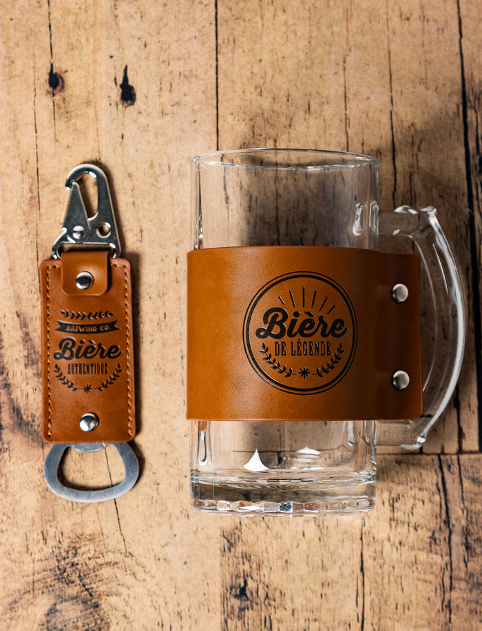 Chope en verre et décapsuleur