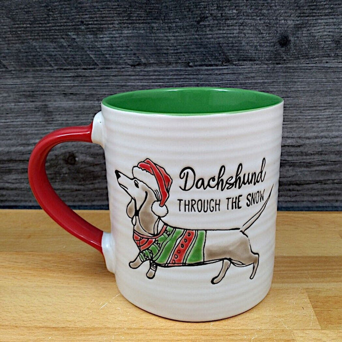 Dachshund Christmas Coffee Mug 16oz 473ml Embossed Holiday Cup Blue Sky