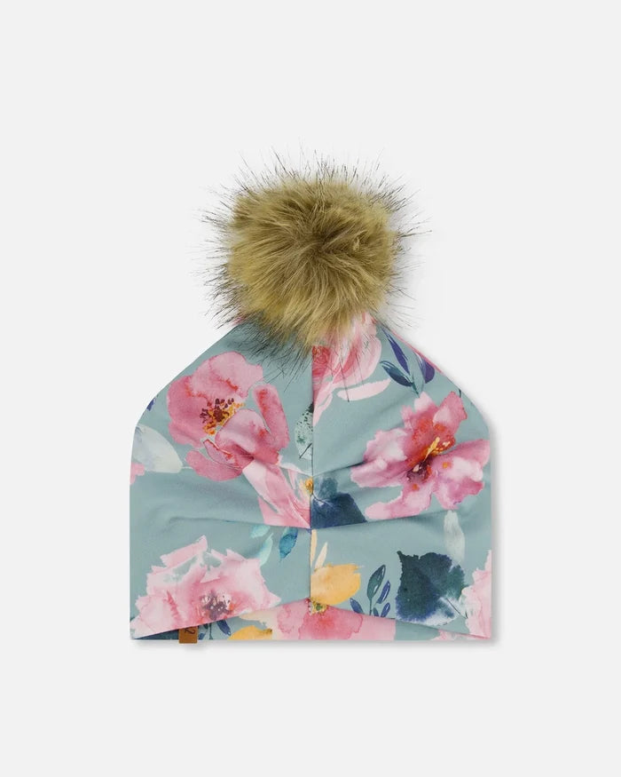 Deux Par Deux Detachable Pompom Hat - Watercolor Roses