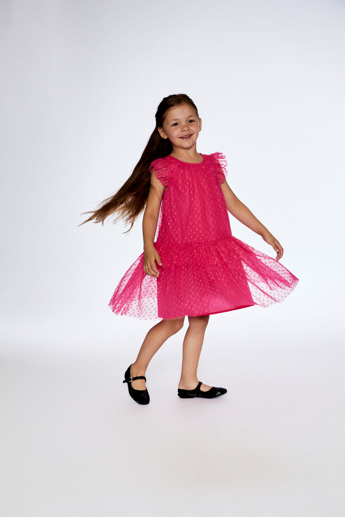 Deux Par Deux Heart Mesh Jaquard Dress - Azalea Pink