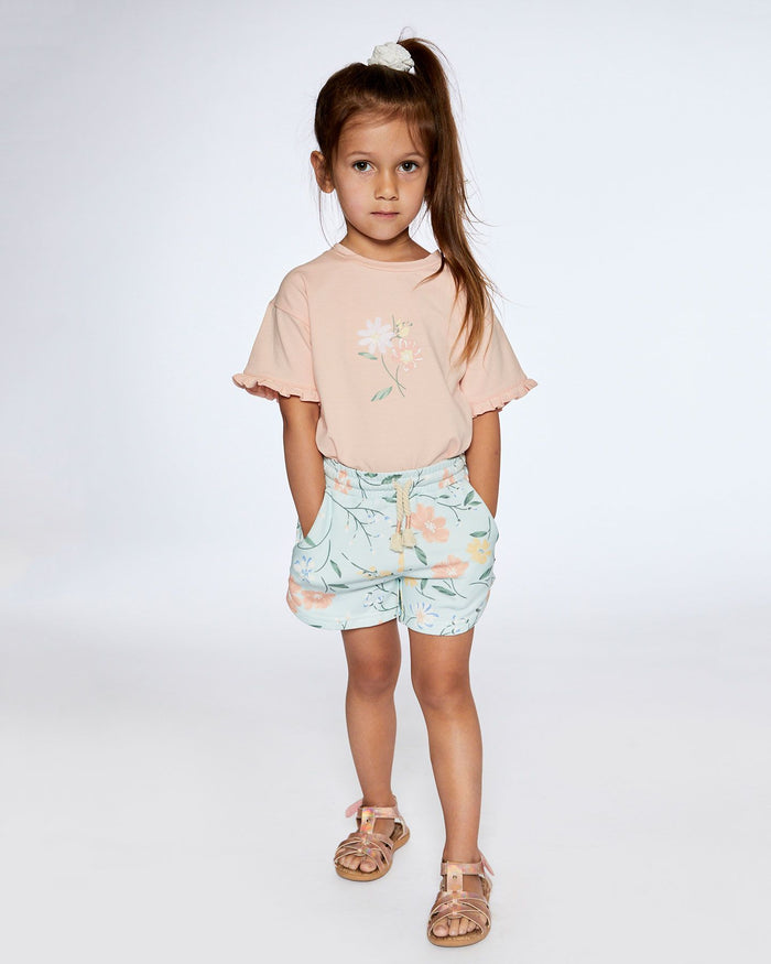 Deux Par Deux Organic Cotton Top With Print And Frills - Blush Pink