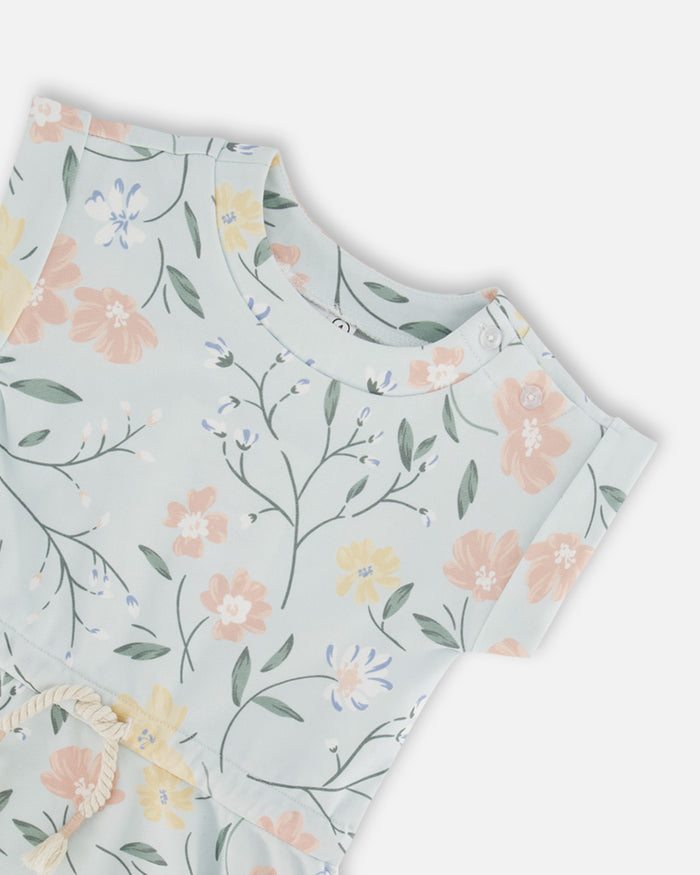 Deux Par Deux Printed French Terry Dress - Baby Blue Flowers