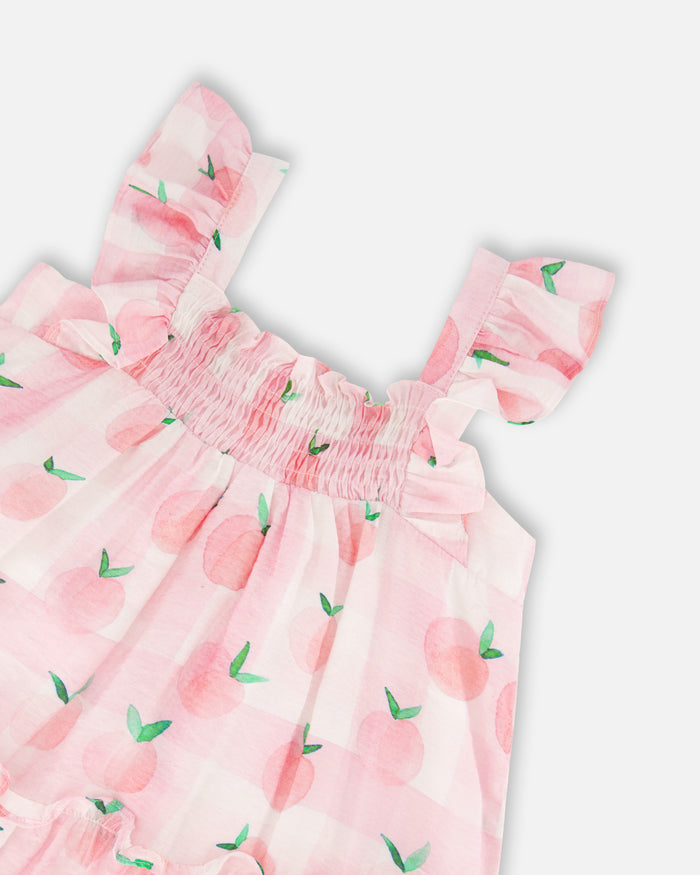 Deux Par Deux Printed Sleeveless Veil Dress Vichy and Fruits - Peach