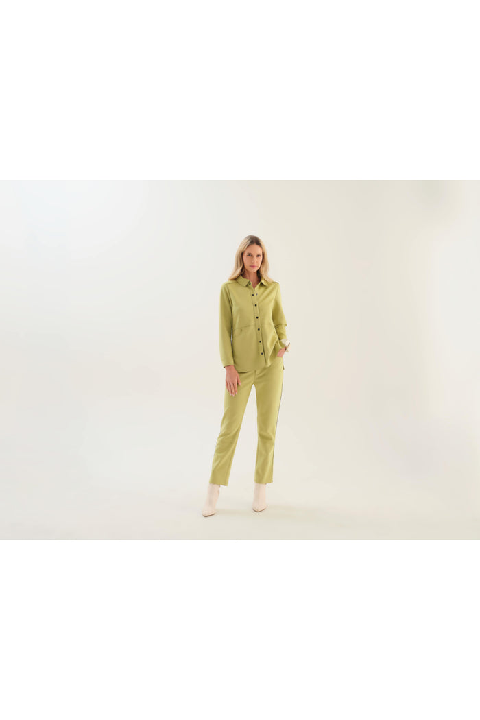 Dotique Dolcezza 76251 woven trousers in lime with a flattering straight-leg silhouette and soft stretch fabric. Shop Dolcezza at Dotique.
