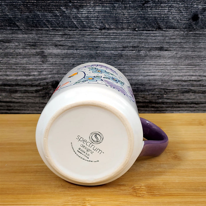 Flower Kissy Fish Coffee Mug Ceramic Whimsical Tea Cup Blue Sky 18oz Embossed