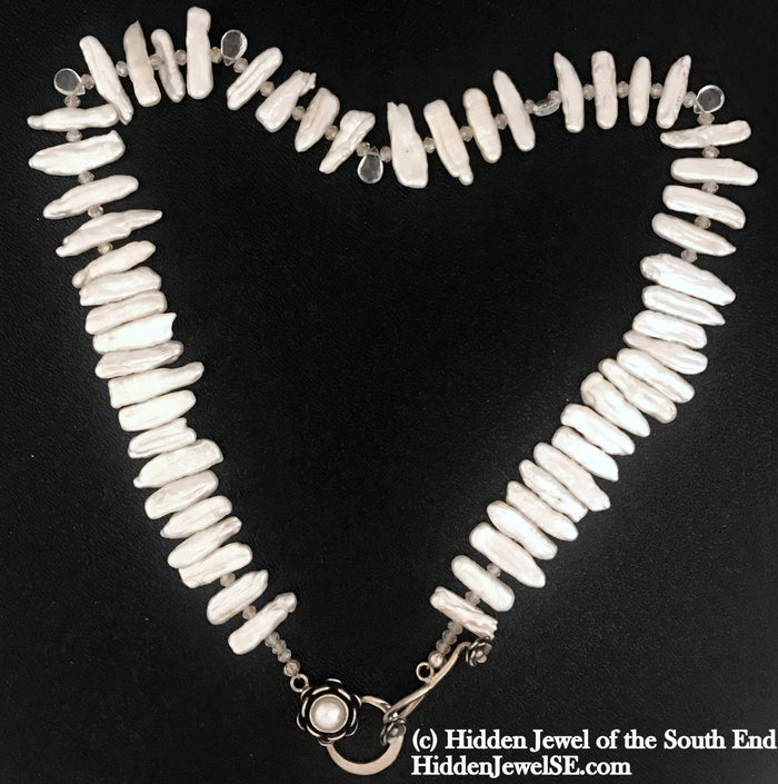 Freshwater Stick Pearl , Rock Crystal drops, & Crystal Necklace