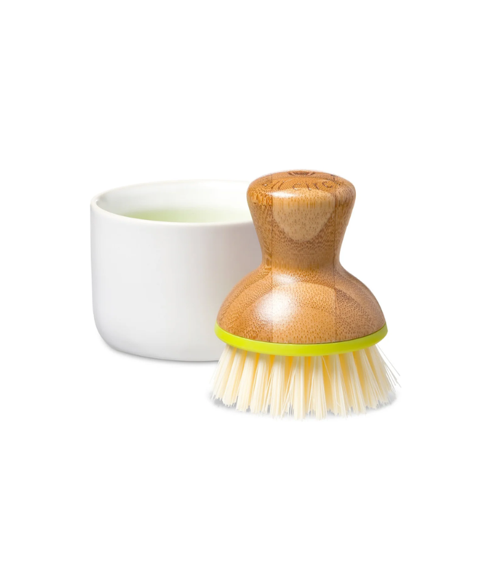 Full Circle Bubble Up Dish Brush & Ceramic Dish, White