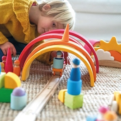 Grimm's 17pc Building Wooden Train Set