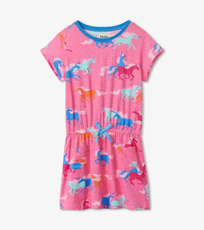Hatley Drop Waist Dress - Frolicking Unicorns