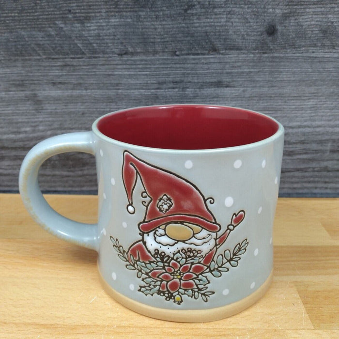 Holiday Gnome Coffee Mug 17oz 455ml Embossed Christmas Tea Cup Ceramic Blue Sky