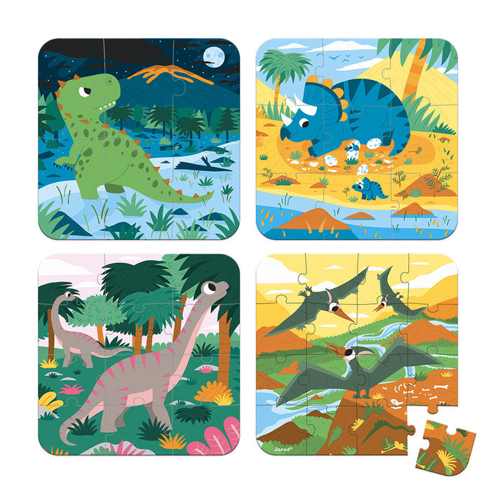 Janod 4-in-1 Progressive Difficulty Dinosaurs Puzzles