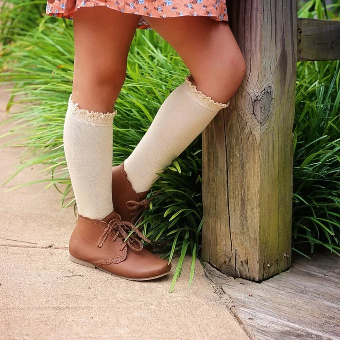 Little Stocking Co Lace Top Knee High Socks - Vanilla