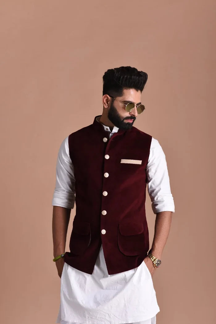 Maroon Velvet Jacket- Customized