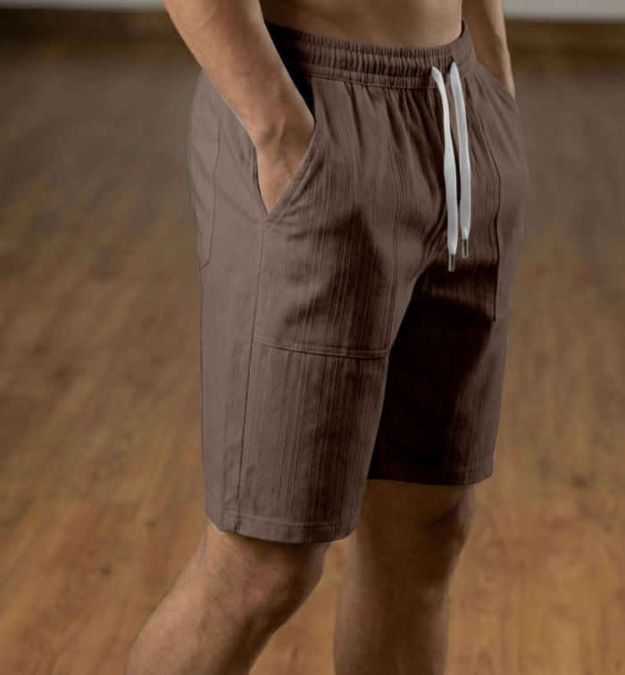 Men’s Earthy Mocha Textured Polyester Jute Drawstring Shorts