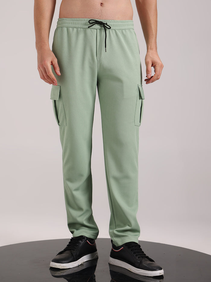 Men's Pastel Green Outer Mesh Cargo Track Pants