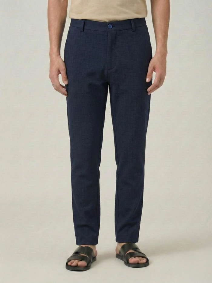 Men's Steel Blue Checks Soft Lycra Trousers