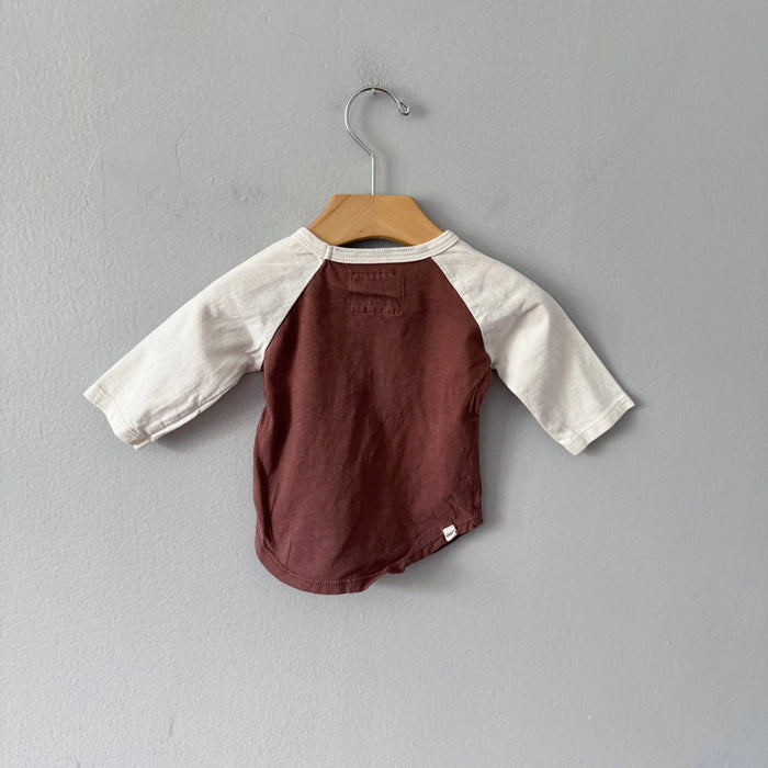Mini mioche / White x brown raglan long sleeve / 3-6M