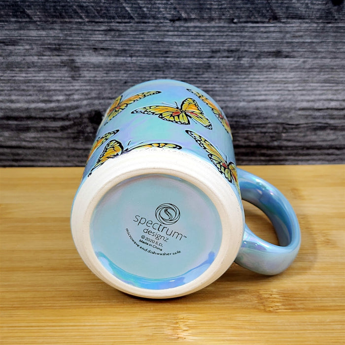 Monarch Embossed Butterfly Mug Luster Glaze Ceramic Tea Coffee Cup Blue Sky 18oz