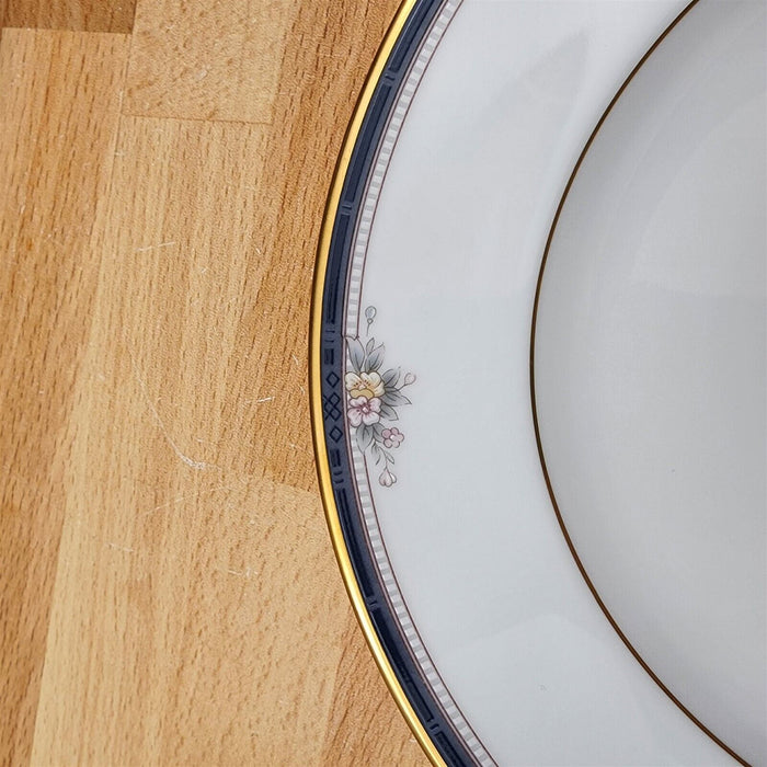 Noritake Ontario 3763 Set of 4 Dinner Plates Blue Gold Band Pink Flowers 10.5"