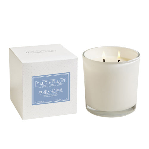 NS Candle Blue Seaside in white Glass with 2 wicks