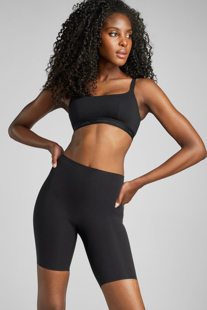 Organic Cotton No-Show Mid-Thigh Short - Siella - Color: Black Noir