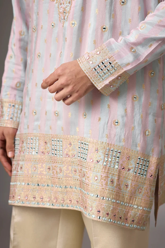 Luxury Zari Motif Kurta Set for Men – Full Length View | Mahavir NX