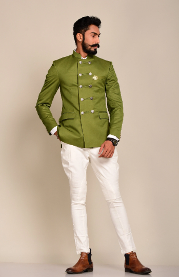 Pear Green Double Breasted Jodhpuri Bandhgala