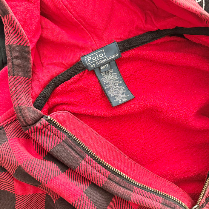 Polo Ralph Lauren / Red x black plaid zip up hoodie / 4T