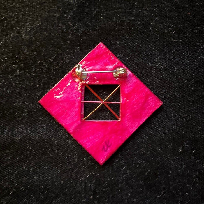 Purple Square Jewelry Art Brooch With Painted Hole Accent Hematite Cabochon
