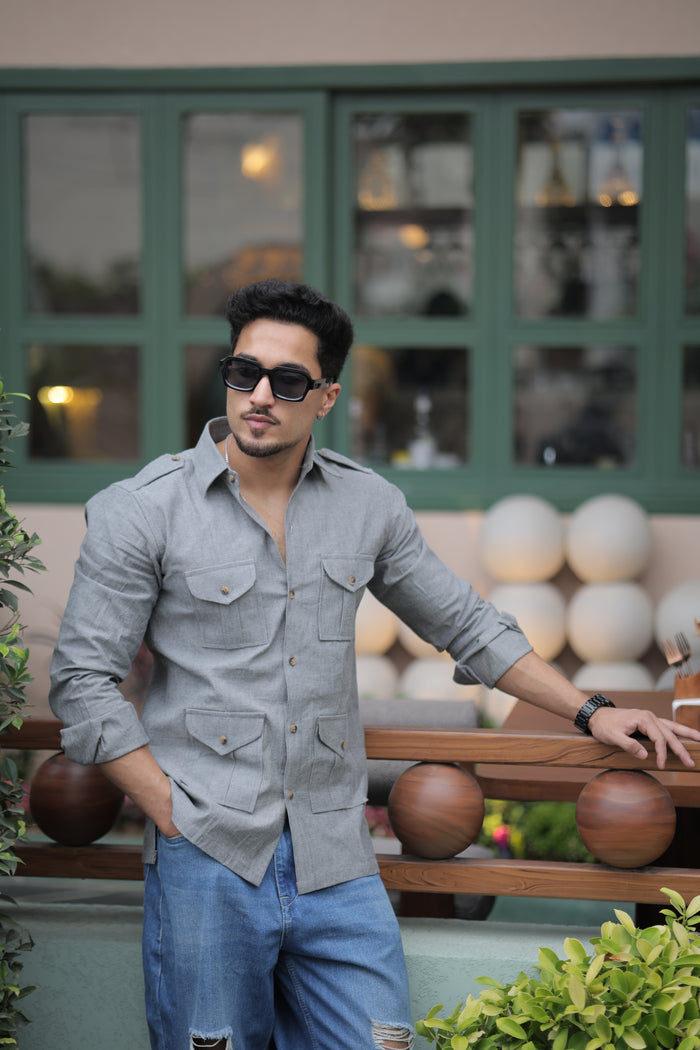 Rajanyas Four-Pocket Hunting Shirt – Stone Grey