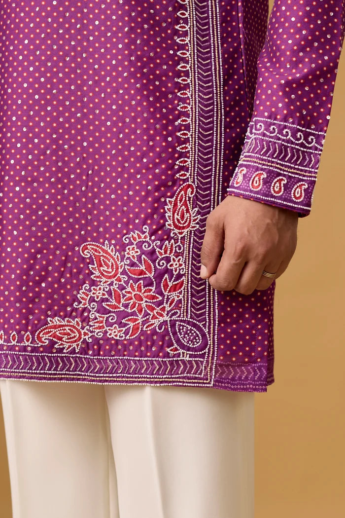 Royal Plum Printed Kurta with Heritage Stole – Full Length View | Mahavir NX