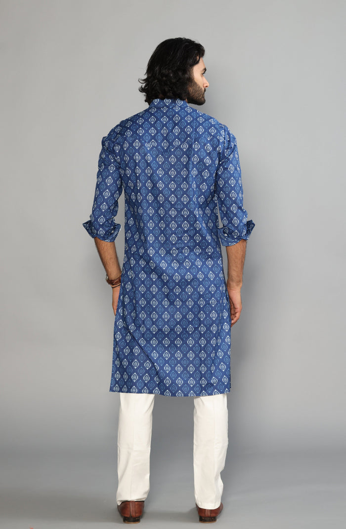 Sanganeri Block Print Navy Blue Kurta Pyjama Set