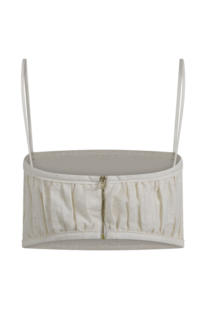 Scottie Shirred Linen Bandeau - Oat Marle