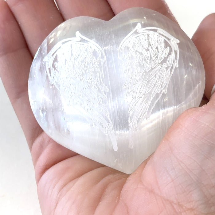 selenite heart with angle wings