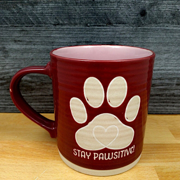 Stay Pawsitive Dog Inspirational Coffee Mug 18oz 532ml Embossed Tea Cup Blue Sky