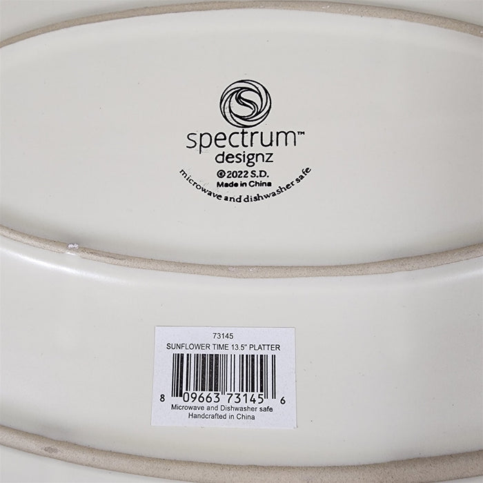 Sunflower Oval Platter Tray 14x9” Ceramic Embossed By Spectrum Blue Sky Harvest