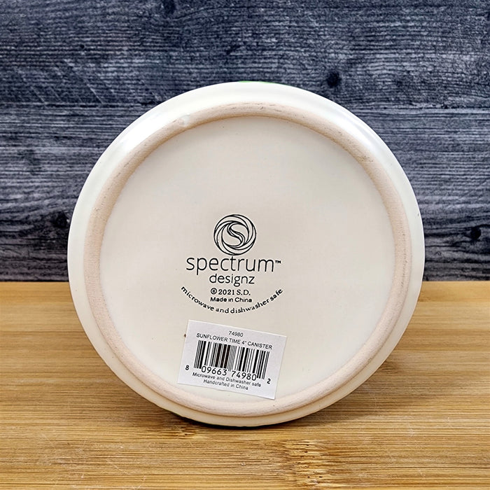 Sunflowers Canister & Wood Lid Embossed 4" Ceramic White Jar Floral Blue Sky