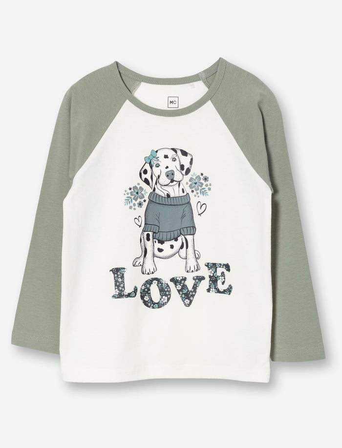 T-shirt imprimé à manches raglan pour petite fille