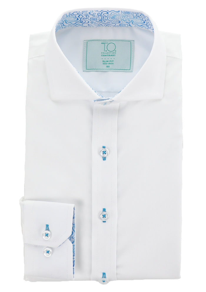 T.O. Boy's Green Label Non-Iron Contrast Shirt - Blue
