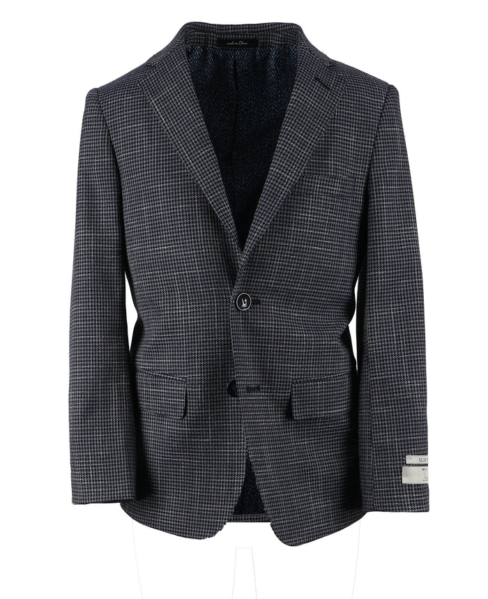 T.O. Boy's Patched Pocket Fashion Blazer - Houndstooth Navy